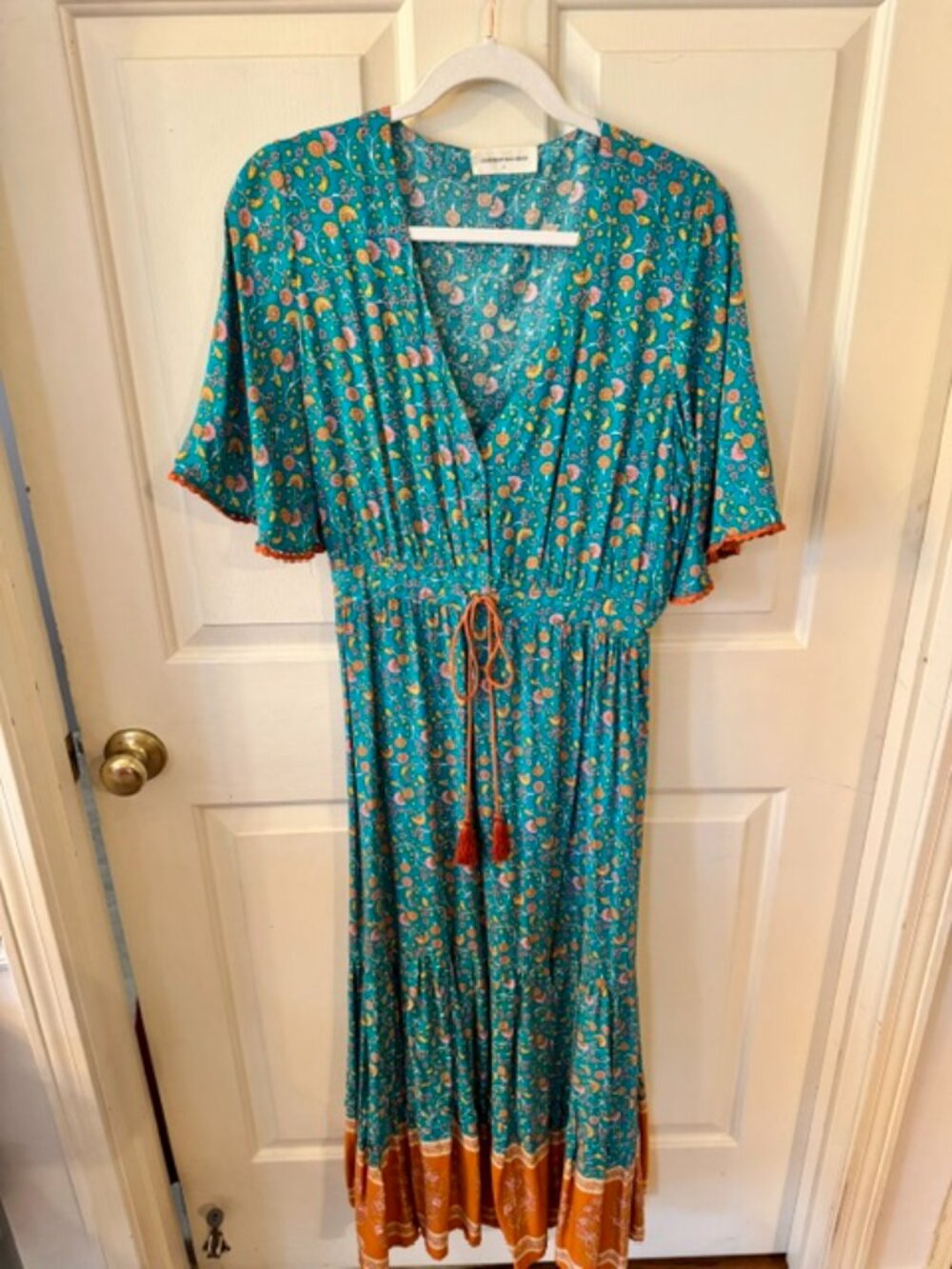 Goodnight Macaroon Teal and Orange Floral Boho Fall Maxi Dress Large